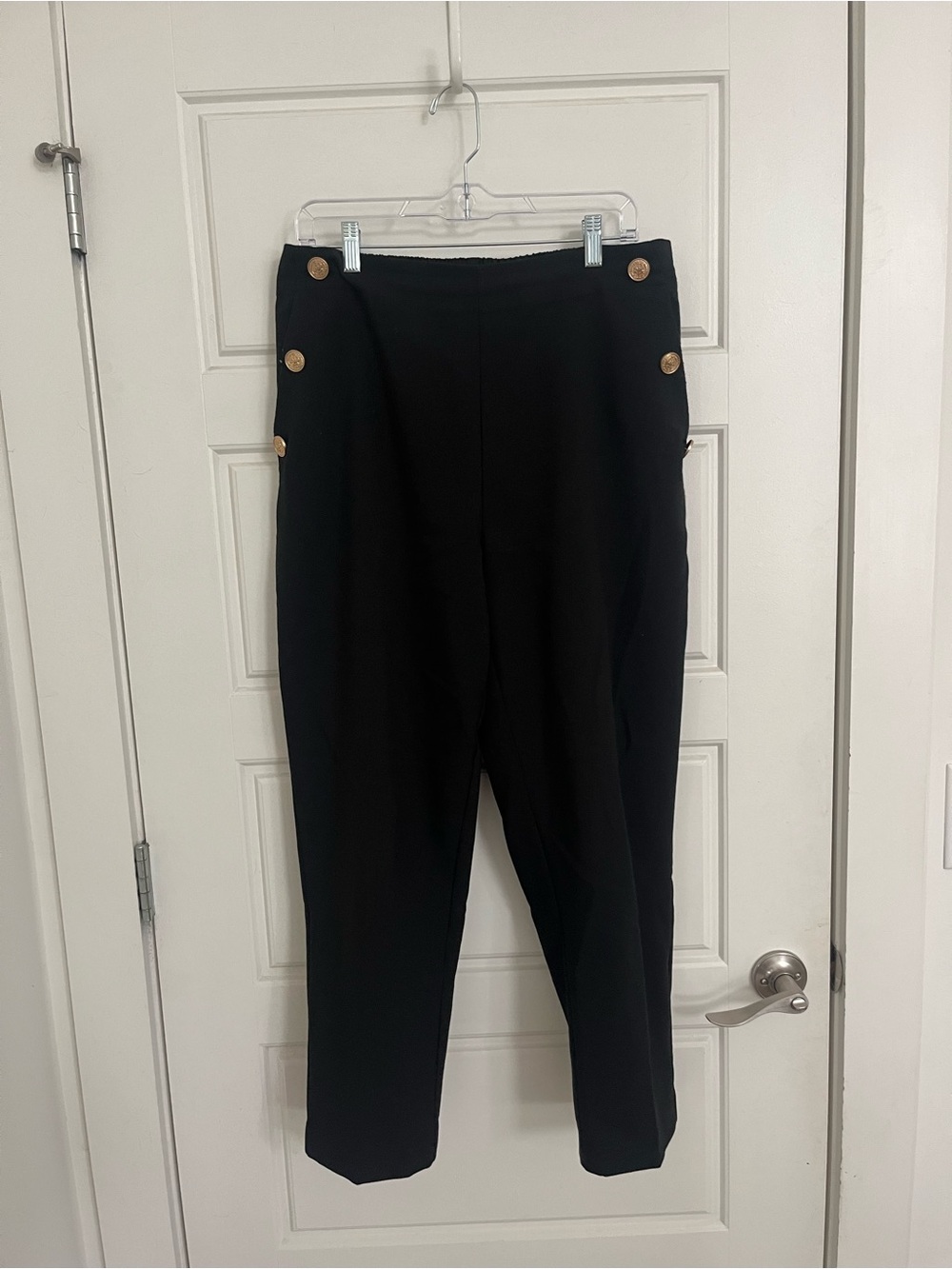 Zara Black Straight-Leg Pants with Gold Buttons